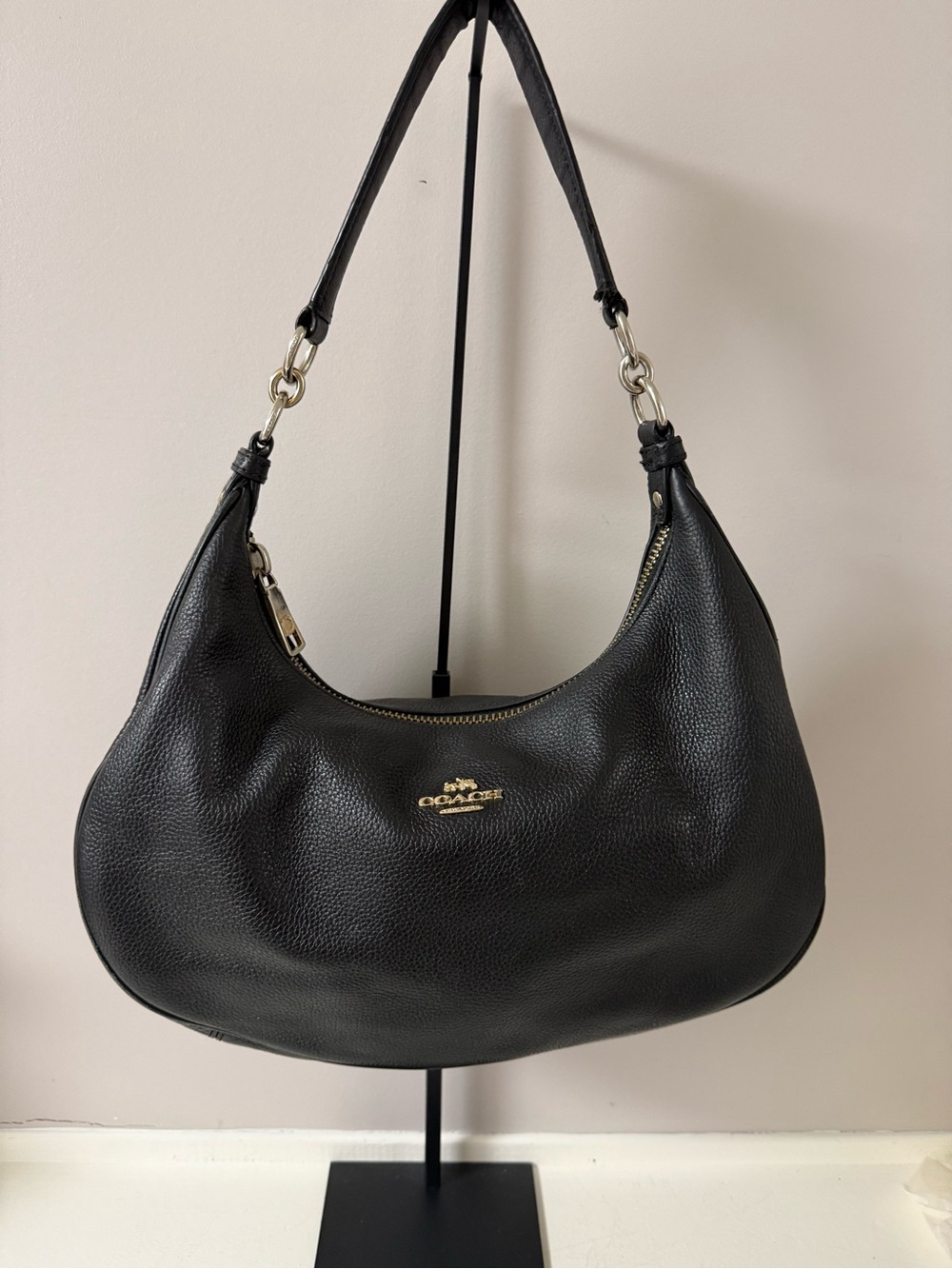 Coach Harley Black Pebbled Leather Shoulder Hobo with Gold Hardware